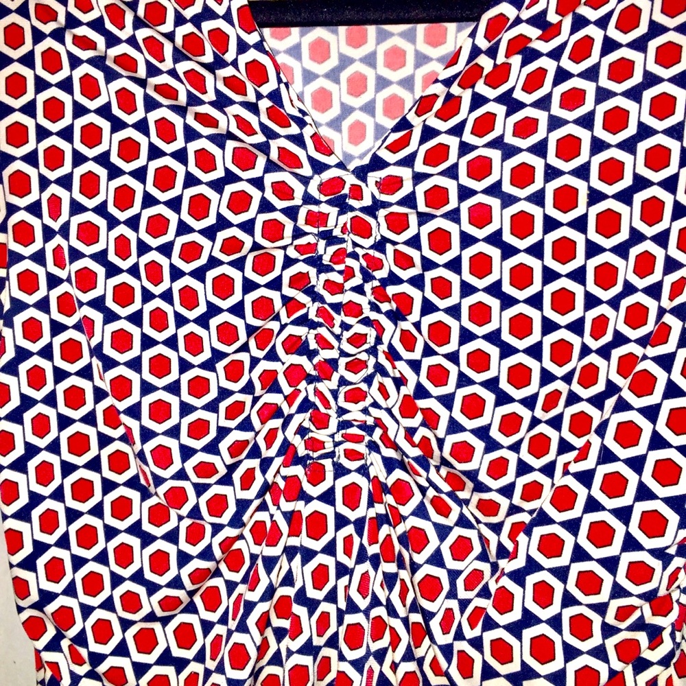 Alfani Chic Rusch Knit Red White Blue Knit Top PM - Picture 9 of 11